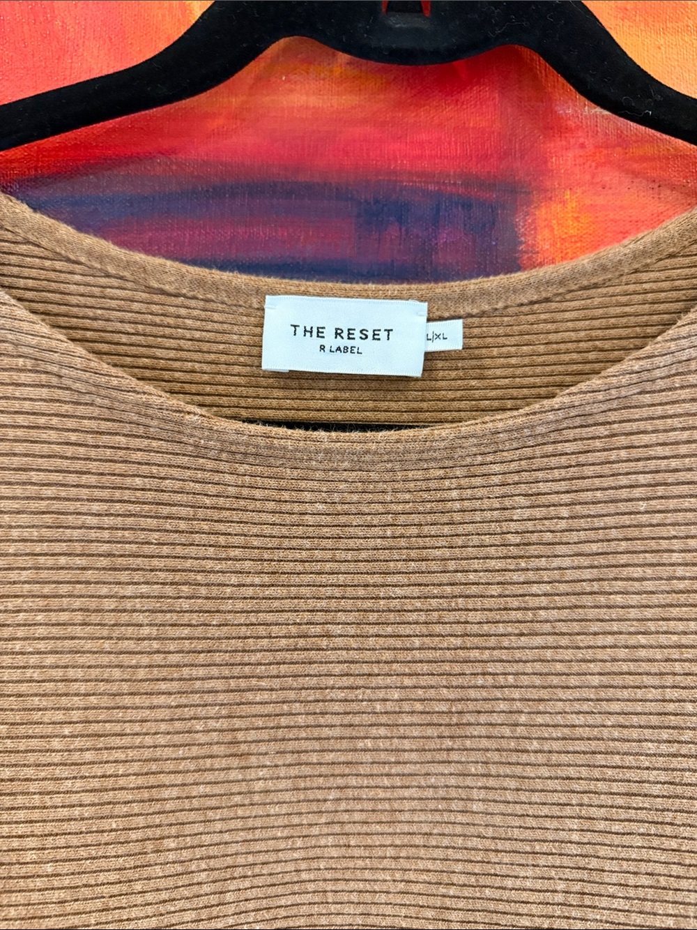 R Label The Reset Ribbed Pullover Short Sleeve Dolman Top - Camel L/XL - Picture 2 of 3